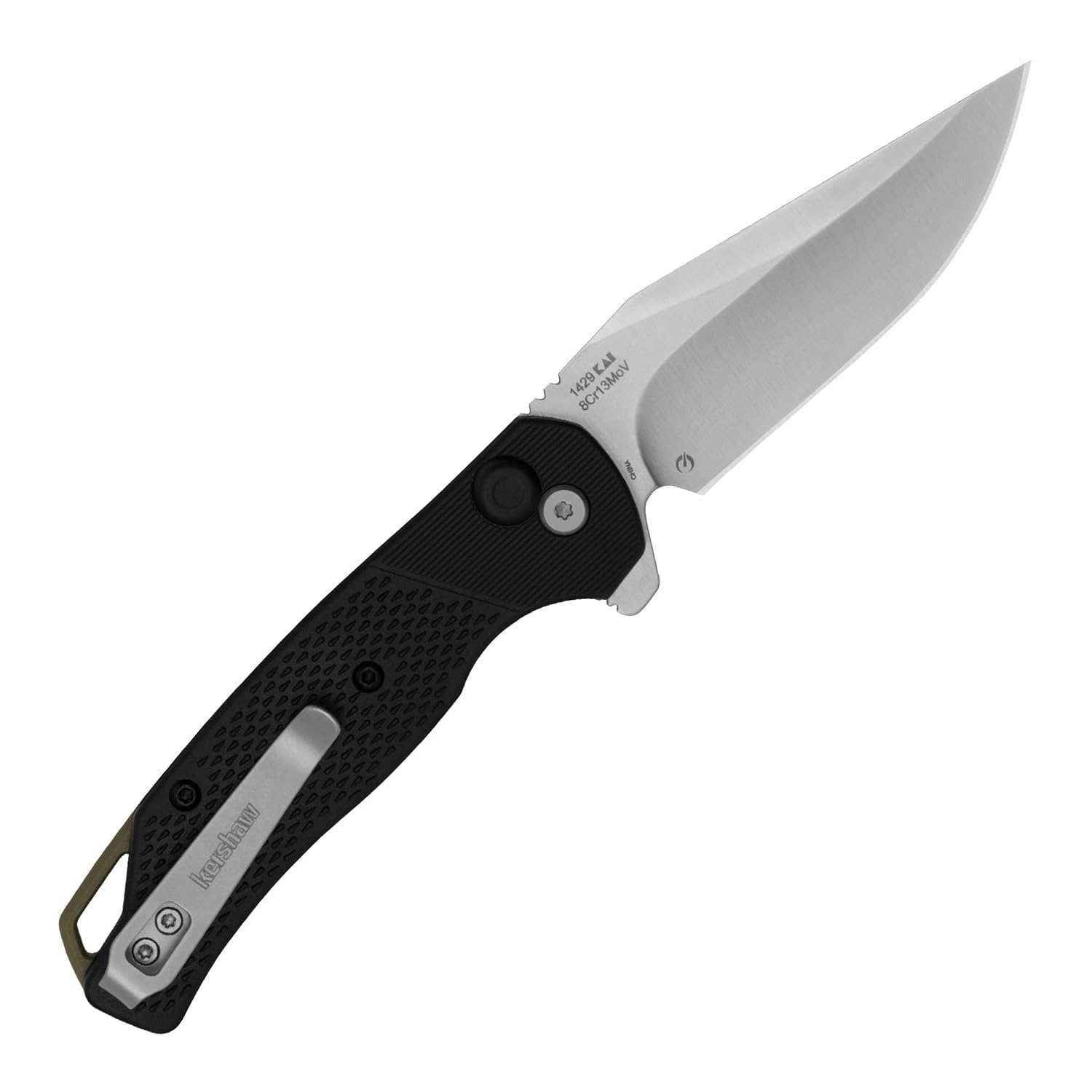 Kershaw Runoff Folding Pocket Knife, 3.1 inch Satin Finish Clip Point Blade, Black GFN handle, Manual Opening, Button Lock