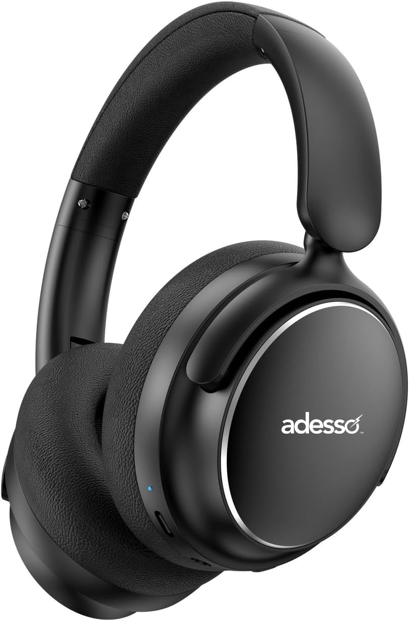 Adesso Xtream P800 Bluetooth Headphones with Active Noise Cancellation, Built-in Mic, 40H Battery, 3.5mm AUX, Foldable