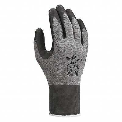 SHOWA 341 Natural Rubber Latex Palm Coated General Purpose Work Gloves with Nylon/Poly Liner, 13-Gauge, Black