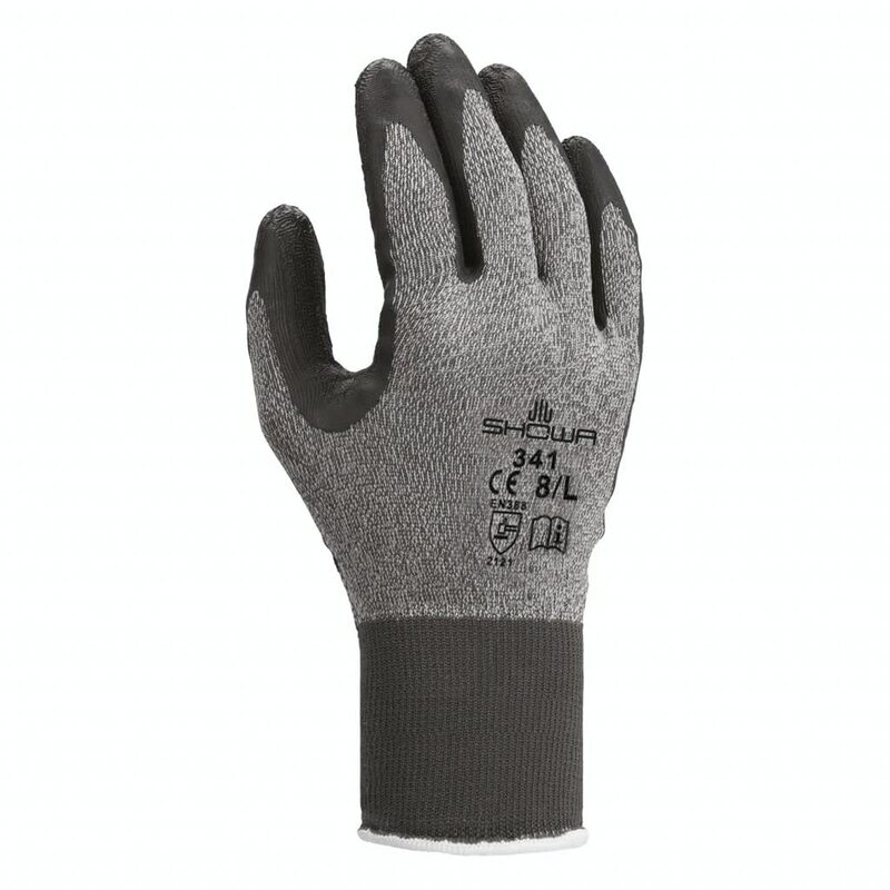 SHOWA 341 Natural Rubber Latex Palm Coated General Purpose Work Gloves with Nylon/Poly Liner, 13-Gauge, Black