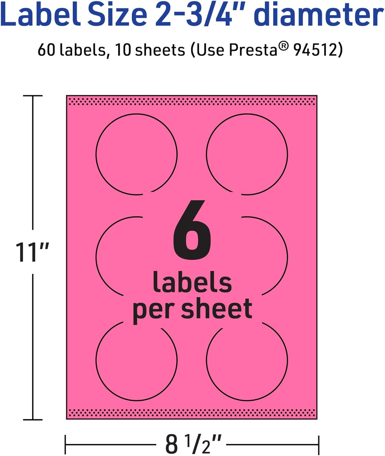 Avery Printable Round Labels, Sure Feed Technology, 2.75" Diameter, Bright Pink Labels, Print-to-The-Edge