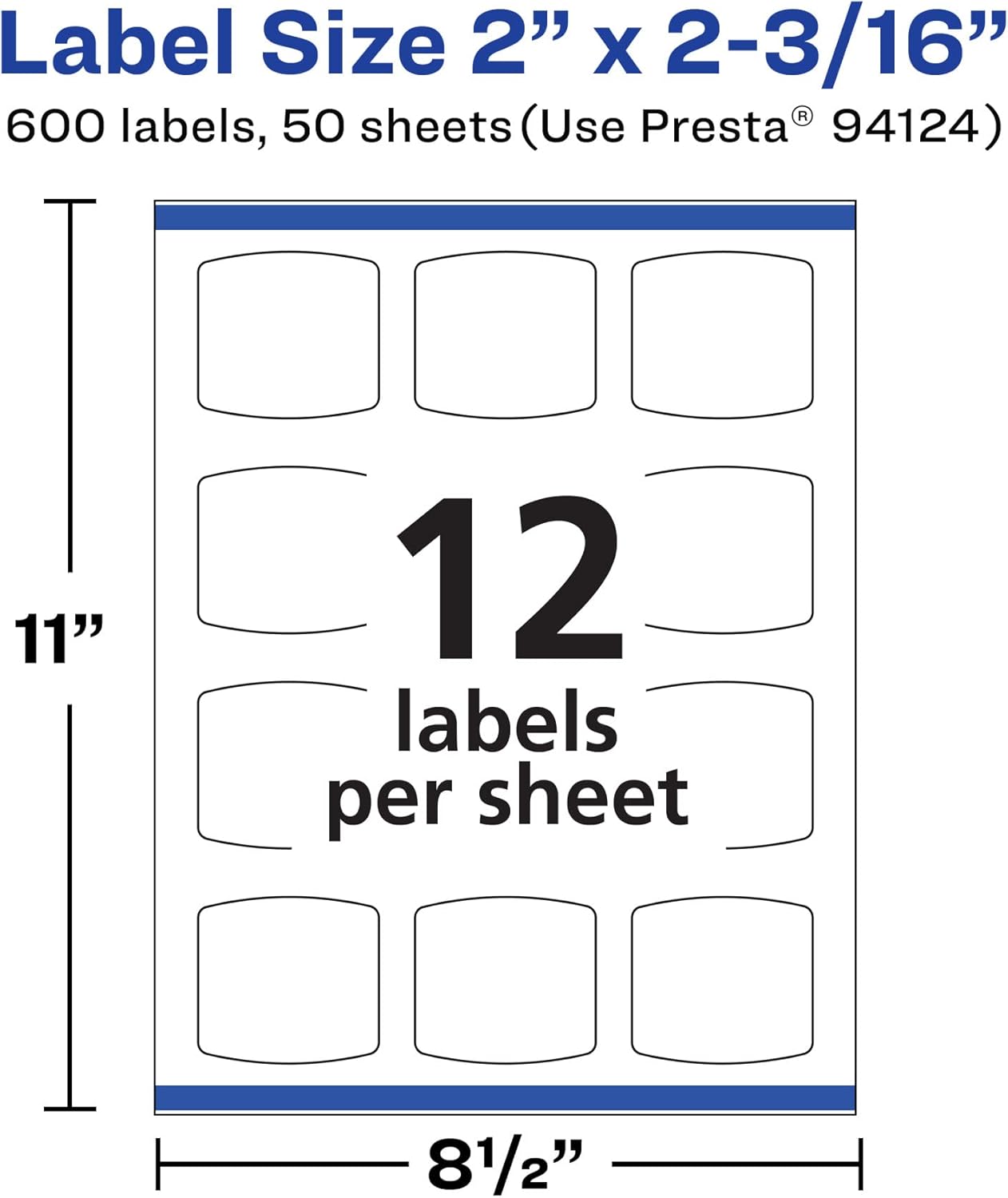 Avery Matte White Arched Square Labels, Sure Feed Technology, 2" x 2-3/16", Print-to-the-Edge, Permanent Adhesive