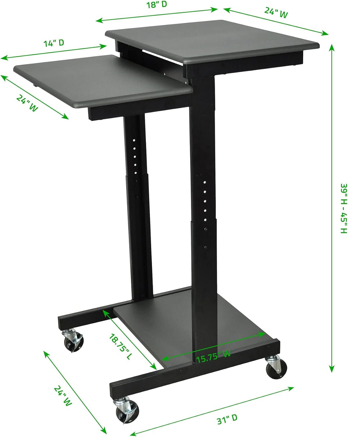 LUXOR PS3945 Adjustable-Height Presentation Workstation Black
