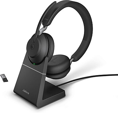 Jabra Evolve2 65 - USB-A MS Teams Stereo with Charging Stand - Black Wireless Headset/Music Headphones