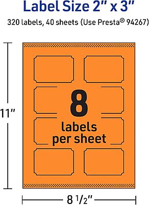Avery Printable Rectangle Scalloped Labels, Sure Feed Technology, 2" x 3", Bright Orange, Print-to-the-Edge, Laser/Inkjet