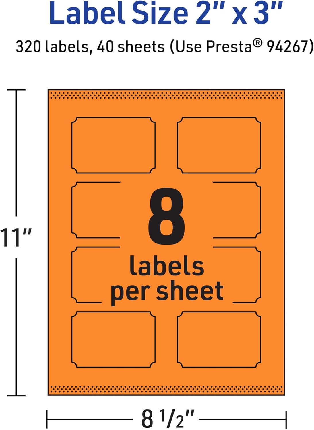 Avery Printable Rectangle Scalloped Labels, Sure Feed Technology, 2" x 3", Bright Orange, Print-to-the-Edge, Laser/Inkjet