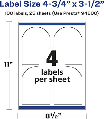 AVERY Matte White Arched Labels, Sure Feed Technology, 4.75" x 3.5"