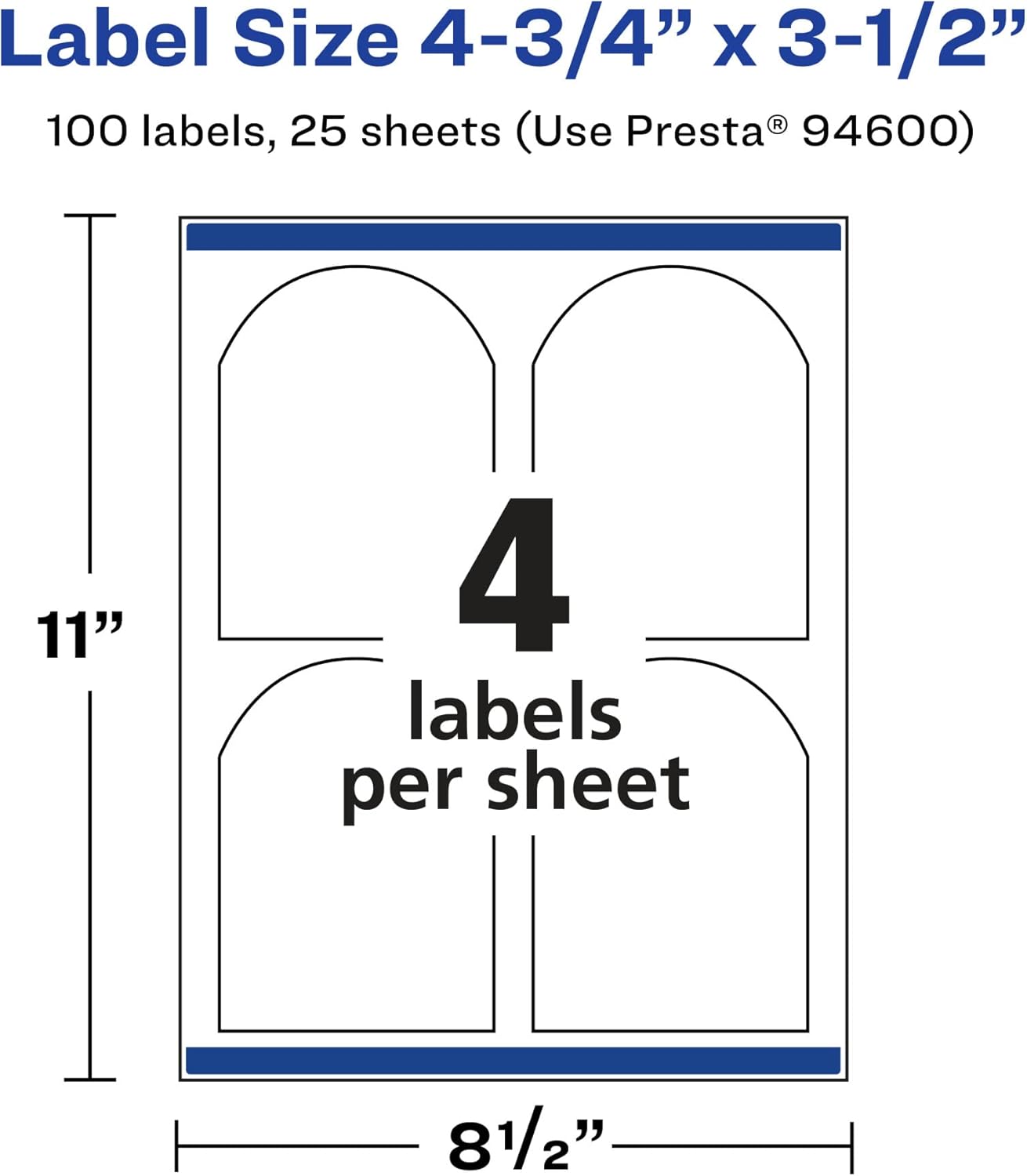 Avery Matte White Removable Arched Labels, Sure Feed Technology, Print-to-The-Edge, 4.75" x 3.5", Laser/Inkjet Printable