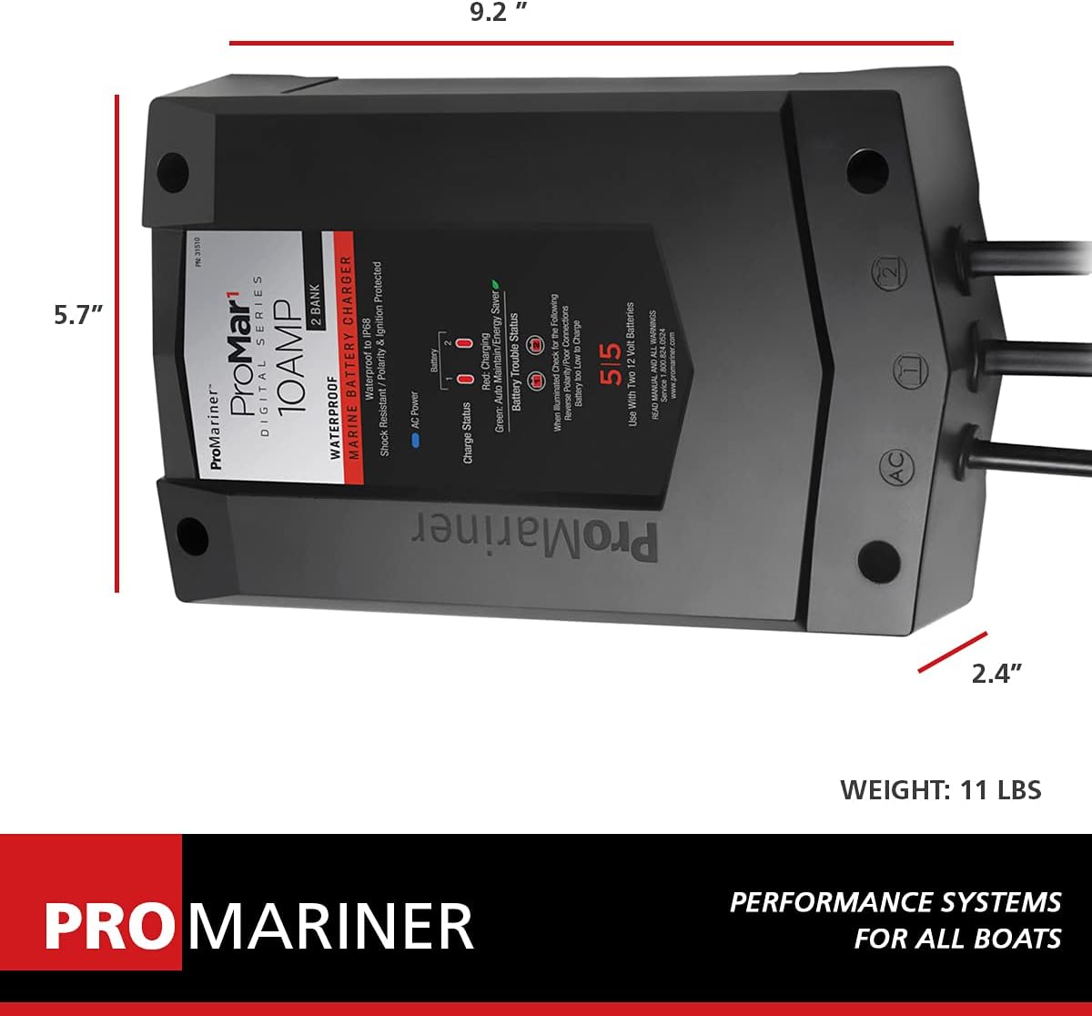 ProMariner ProMar1 DS Digital - 10 Amp - 2 Bank Charger