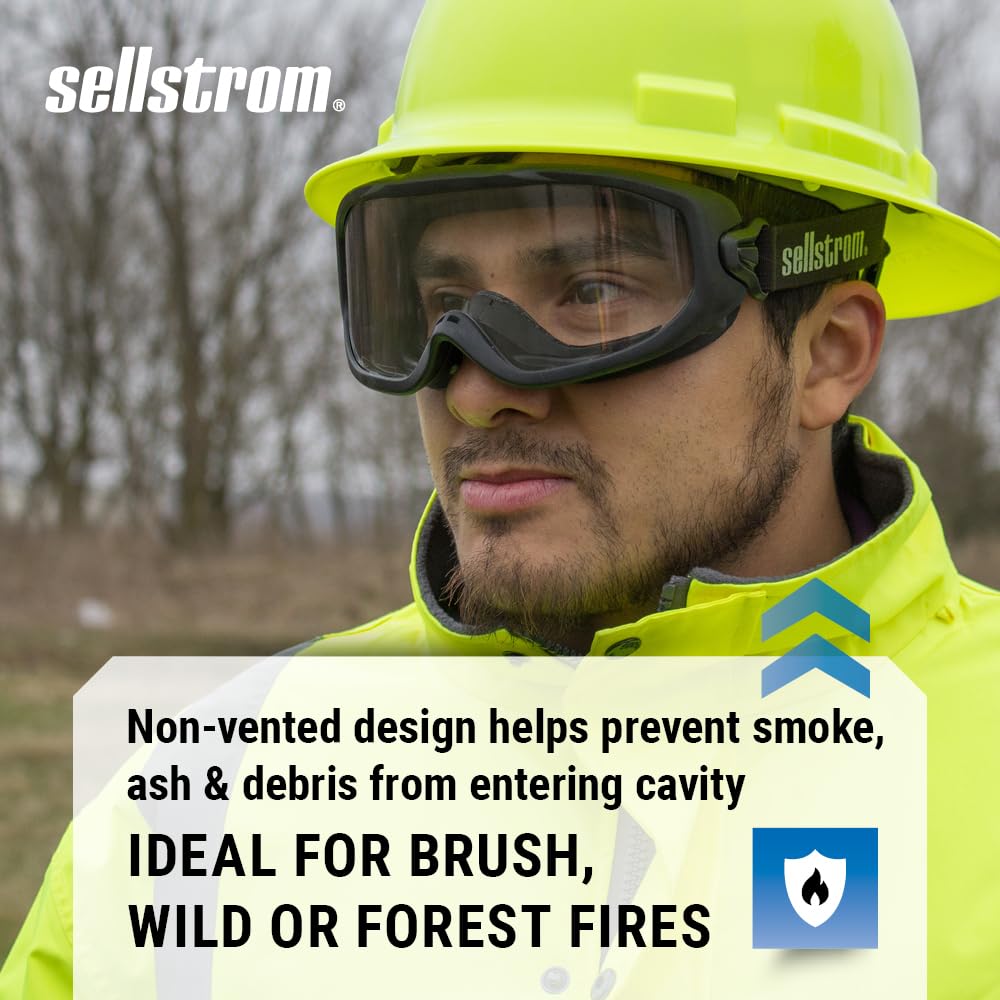 SELLSTROM Odyssey II Wildland Fire Safety Goggles - Anti-Fog, Anti-Scratch Eye Protection, FR Strap, Fits Over Glasses