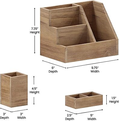 Flash Furniture Comerford 3-Piece Metal and Wood Organizer Set