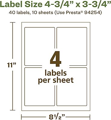 Avery EcoFriendly Matte White Recycled Rectangle Labels, 4.75" x 3.75", Print-to-The-Edge, Permanent Adhesive
