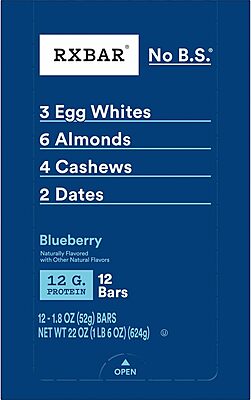RXBAR Protein Bars, Protein Snack, Snack Bars, Blueberry, 22Oz Box (12 Bars) 12 Count