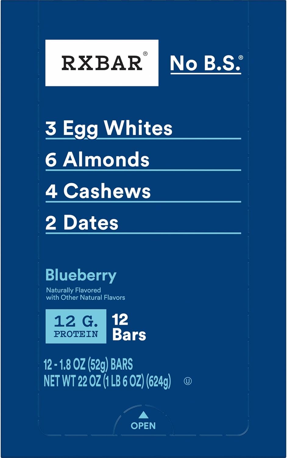 RXBAR Protein Bars, Protein Snack, Snack Bars, Blueberry, 22Oz Box (12 Bars) 12 Count
