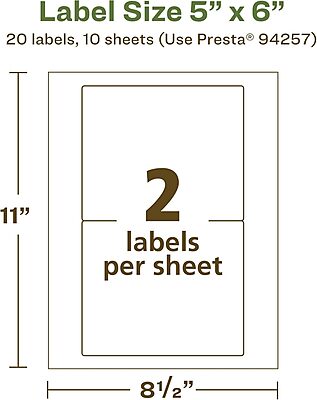 Avery EcoFriendly Matte White Recycled Rectangle Labels, 5" x 6", Permanent Adhesive, Laser/Inkjet Printable