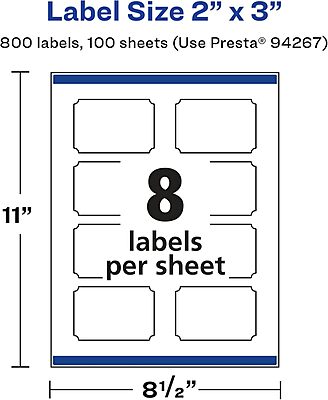 Avery Glossy White Rectangle Scalloped Labels, Sure Feed Technology, 2" x 3", Print-to-the-Edge, Permanent Adhesive, Laser/Inkjet Printable