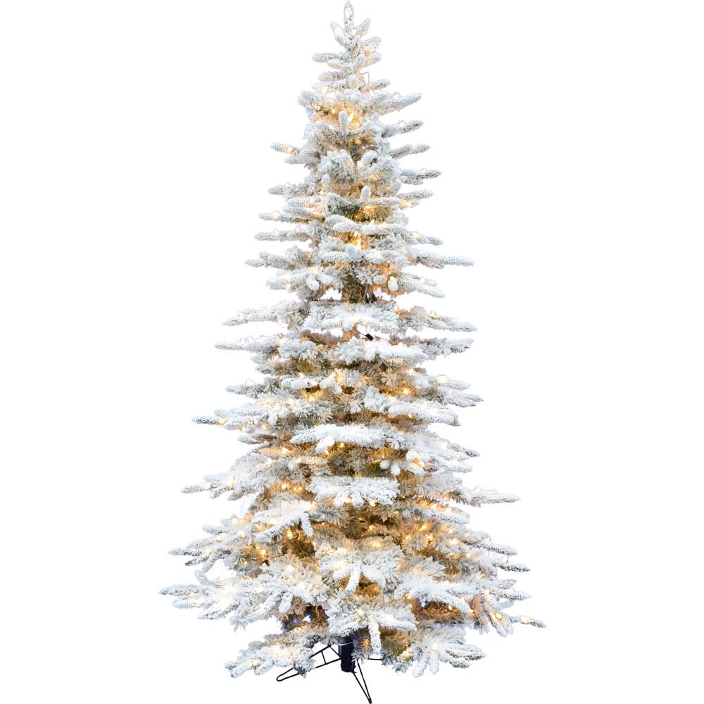 FRASER HILL FARM 7.5-Ft. Mountain Pine Flocked Artificial Christmas Tree