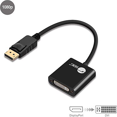 SIIG DisplayPort to DVI Adapter - Male to Female DP to DVI Cable Converter for DisplayPort Enabled Computer Systems
