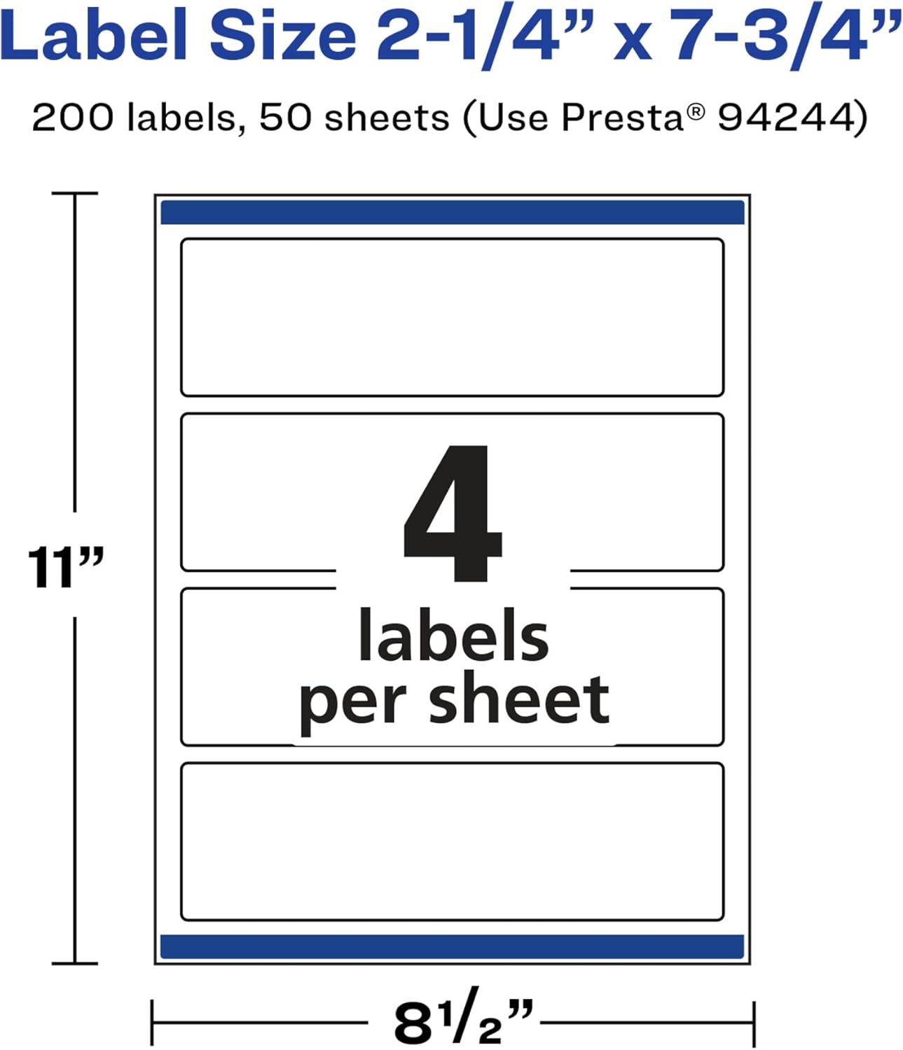 AVERY Glossy White Rectangle Labels, Sure Feed Technology, 2.25" x 7.75", Print-to-The-Edge, Permanent Adhesive