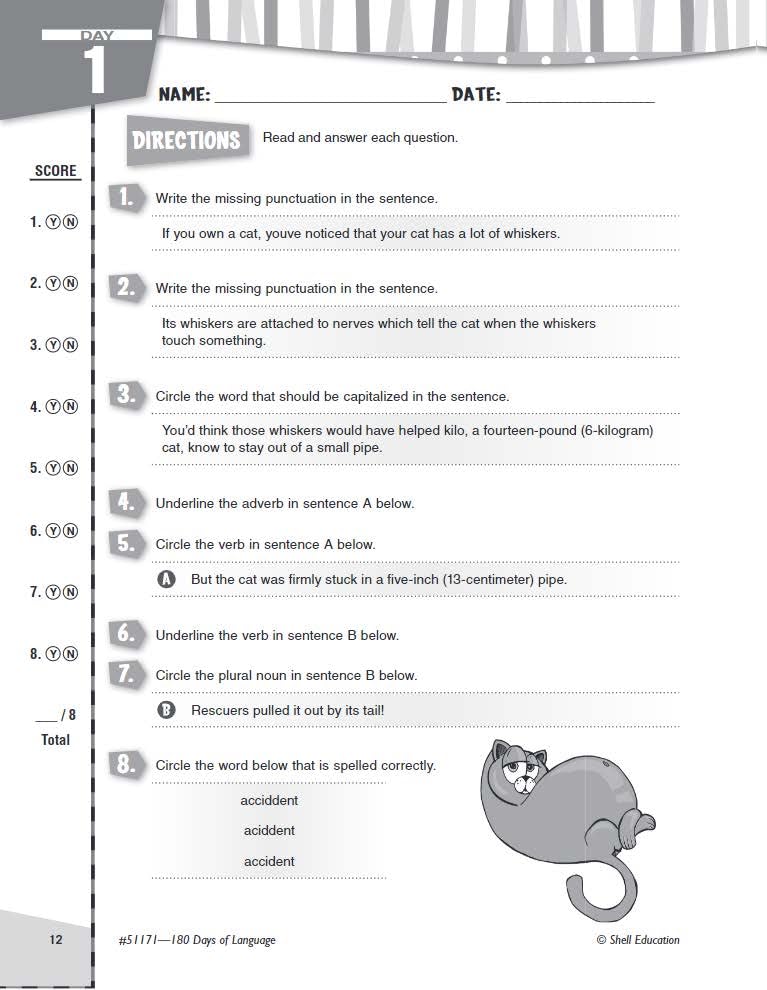 Shell Education 180 Days of Language for Sixth Grade (180 Days of Practice)
