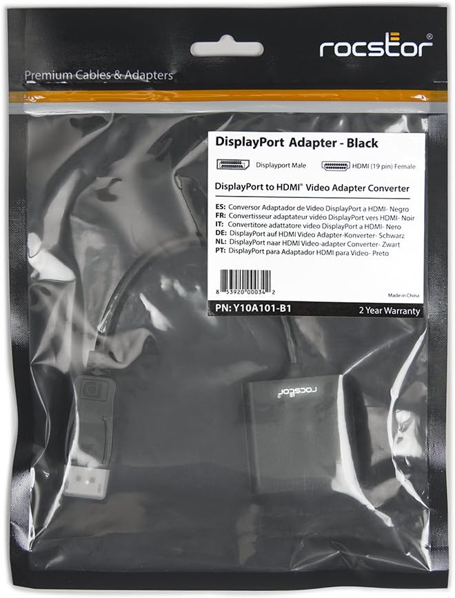 Rocstor DisplayPort (male) to HDMI (female) Adapter Converter - 1 Pack - Y10A101-B1