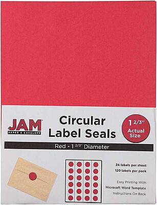 JAM PAPER Circle Label Sticker Seals - 1 2/3 Inch Diameter - 120 Round Labels/Pack