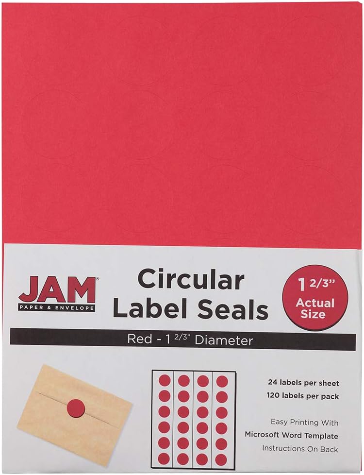JAM PAPER Circle Label Sticker Seals - 1 2/3 Inch Diameter - 120 Round Labels/Pack