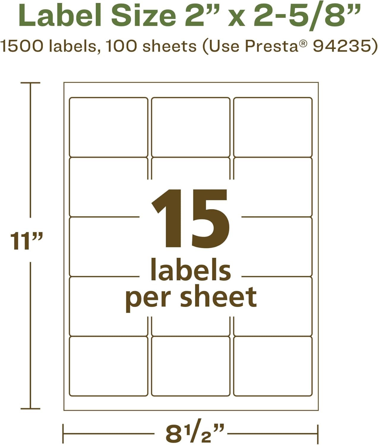 AVERY EcoFriendly Matte White Recycled Rectangle Labels, 2" x 2-5/8", Permanent Adhesive, Laser/Inkjet Printable