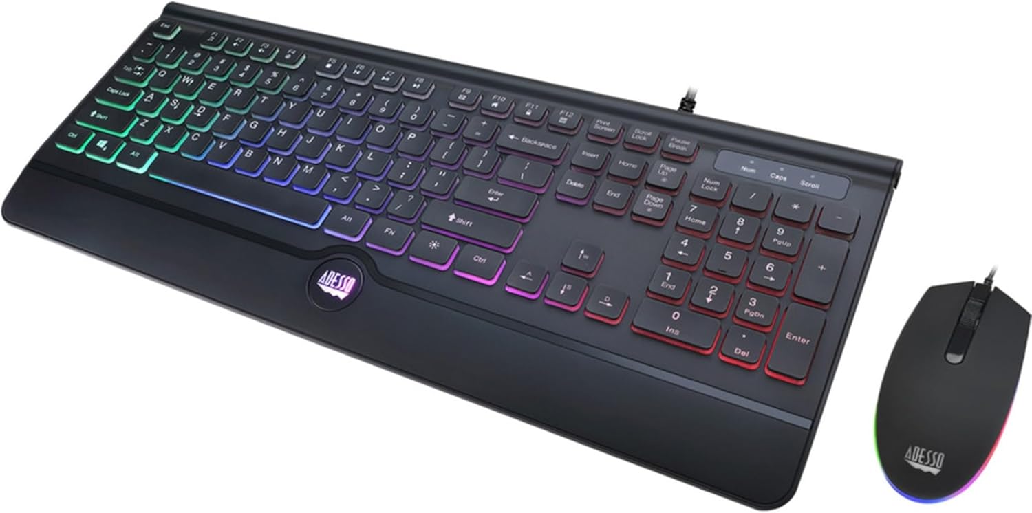 Adesso EasyTouch 137CB Illuminated Gaming Keyboard & Mouse Combo - USB Cable - 104 Key - English (US) - AKB137CB
