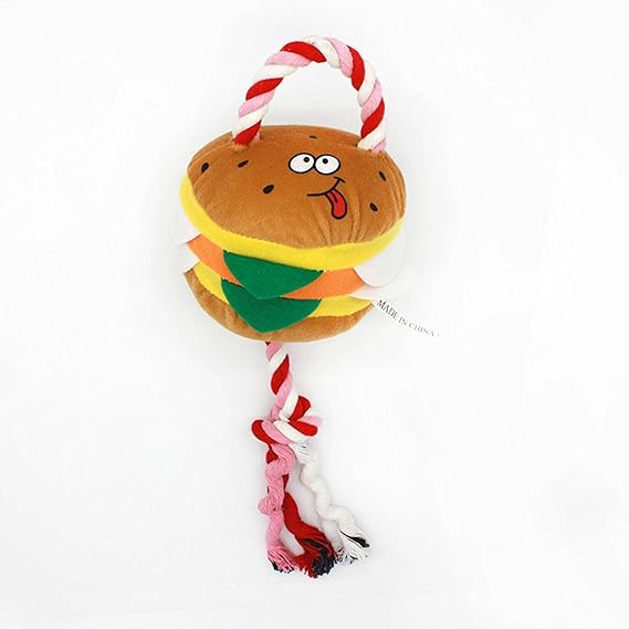 Cotton Rope Burger Gnaw Bite Vocalize Plush Pet Dog Toy