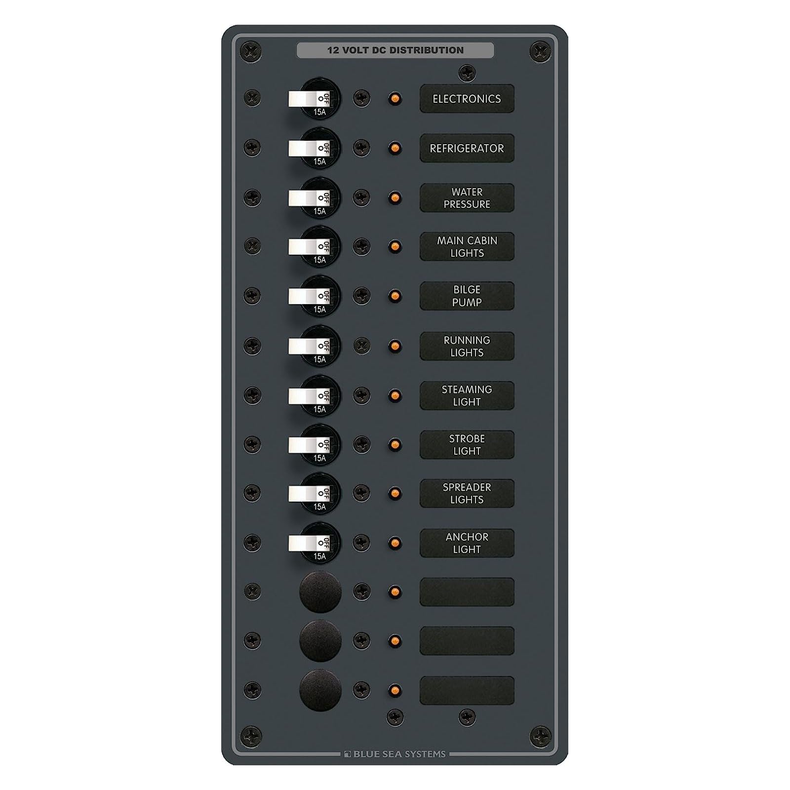 Blue Sea Systems 8376 PANEL DC 10 SWITCH/3 BLANK DC 13 Position, Black, Small