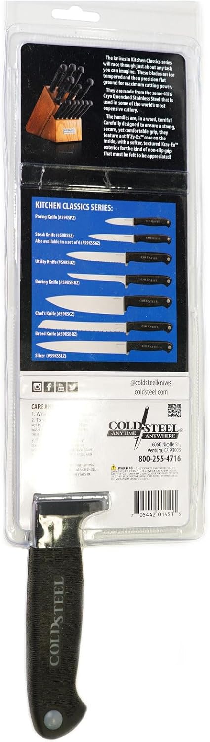 Cold Steel Kitchen Classics Series Chef's Knife | German 4116 Stainless Cryo Quenched Fixed Blade Drop Point Knife | Overall