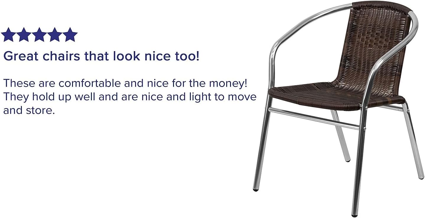 Flash Furniture Commercial Aluminum and Dark Brown Rattan Indoor-Outdoor Restaurant Stack Chair Aluminum and Dark Brown Set