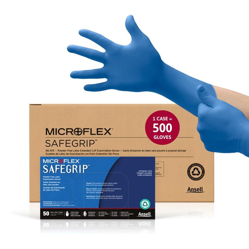 Ansell MICROFLEX SafeGrip SG-375 Extra Thick Disposable Latex Gloves for Life Sciences