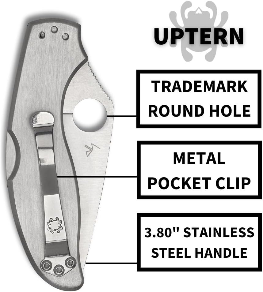 Spyderco UpTern Pocket Knife with 8Cr13MoV Blade and Stainless Steel Handle (CombinationEdge)