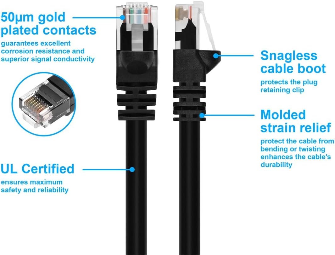 Monoprice Cat6 Ethernet Patch Cable - RJ45, Stranded, 550Mhz, UTP, Pure Bare Copper Wire, 24AWG, 1 Feet, Black
