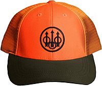 Beretta Men's Tobacco/Blaze Orange Upland Mesh Back Hunting Trucker Hat with Waxed Cotton Bill and Velcro Closure, One Size