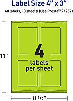 Avery Printable Rectangle Labels, Sure Feed Technology, 4" x 3", Bright Green Labels, Print-to-The-Edge, Laser/Inkjet Printable, 40 Total, Great for Shipping and Packaging 40 labels