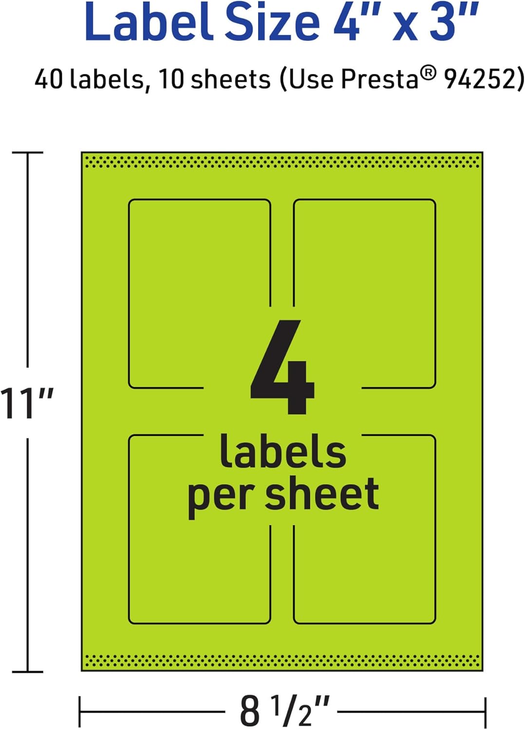 Avery Printable Rectangle Labels, Sure Feed Technology, 4" x 3", Bright Green Labels, Print-to-The-Edge