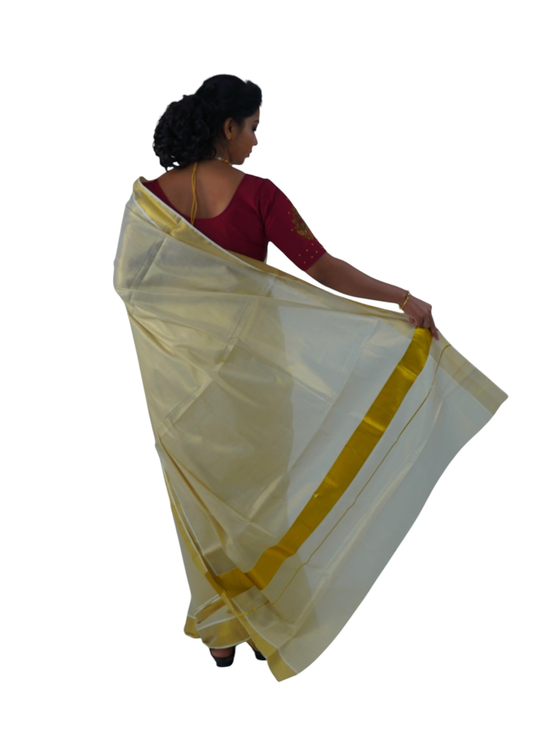 Kuthampully Women's Kasavu Saree Tissue with Running Blouse Piece KPSS-70