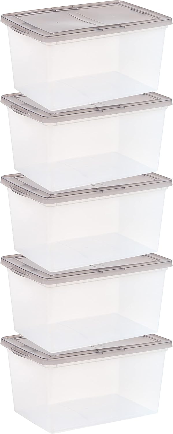 IRIS USA Plastic Storage Bin Tote with Latching Snap Lid, 58 Qt (14.5 Gal) - 5 Pack