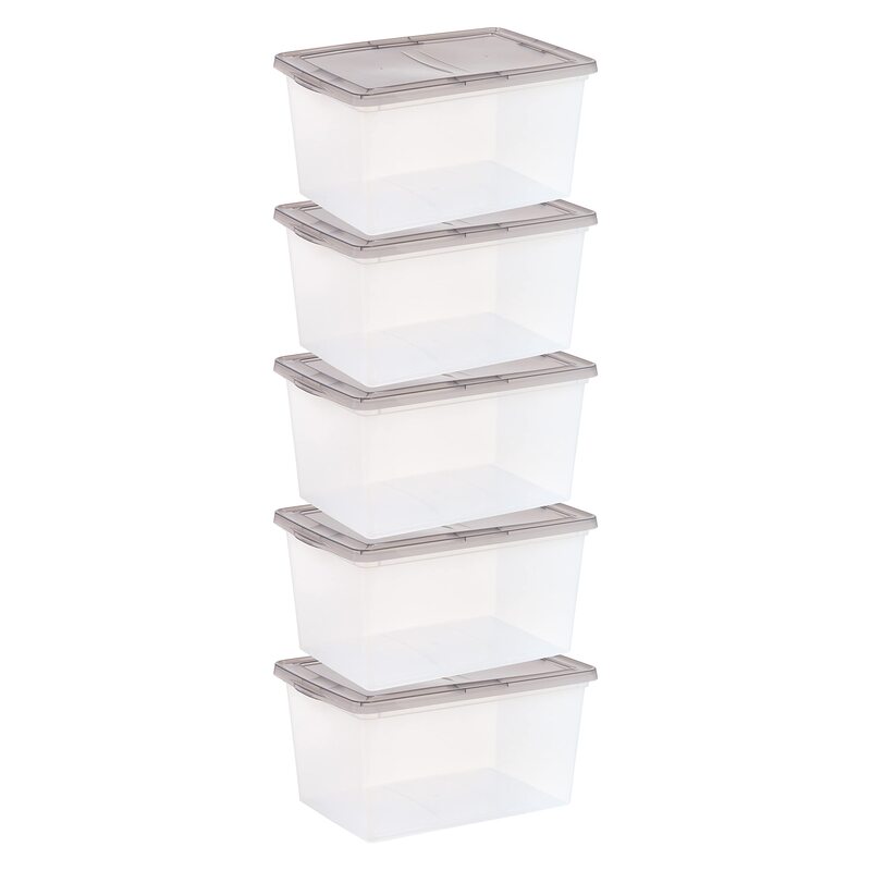 IRIS USA Plastic Storage Bin Tote with Latching Snap Lid, 58 Qt (14.5 Gal) - 5 Pack