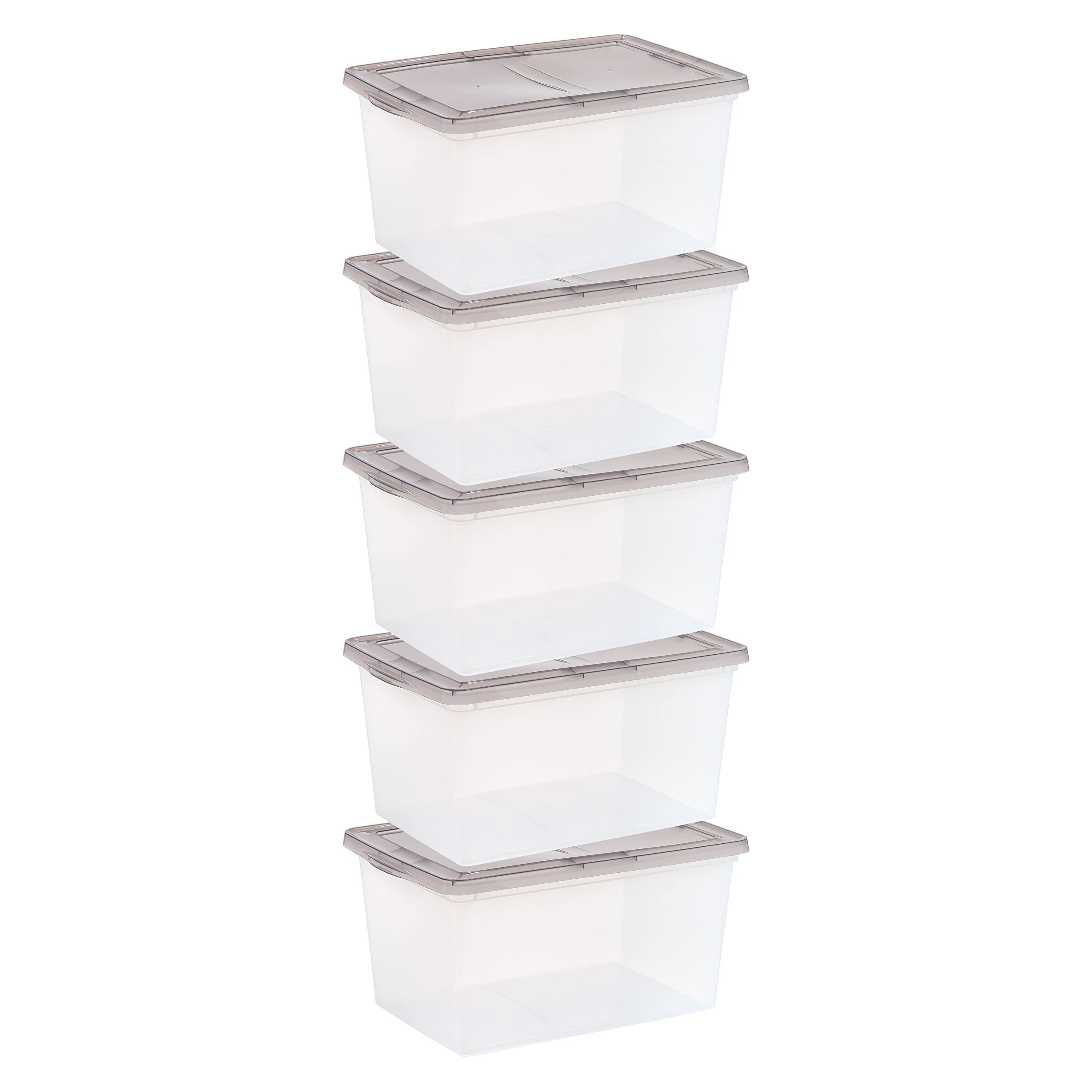 IRIS USA Plastic Storage Bin Tote with Latching Snap Lid, 58 Qt (14.5 Gal) - 5 Pack
