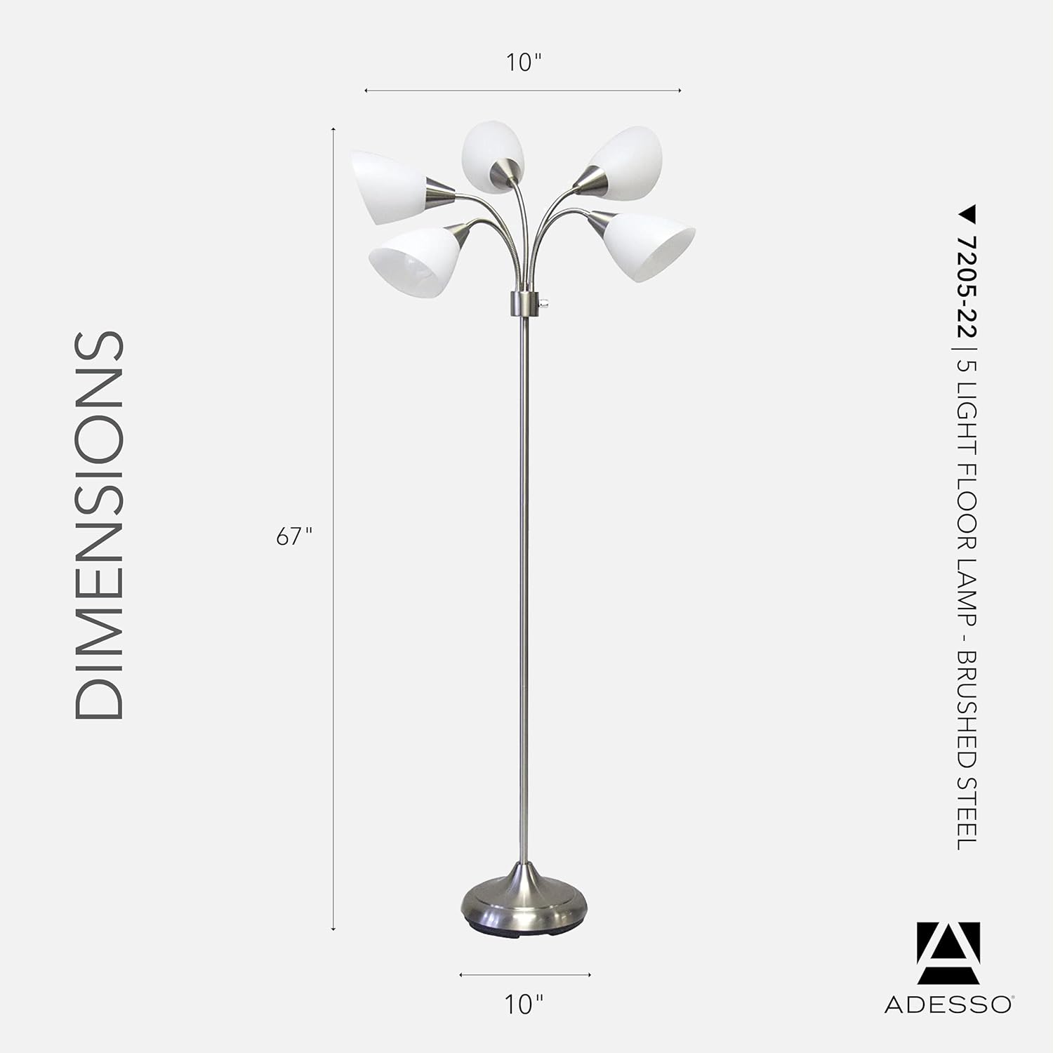 Adesso 7205-22 Multi-White Shade Floor Lamp, Adjustable Gooseneck Arms, Silver
