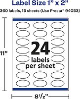 Avery Matte White Removable Oval Labels, Sure Feed Technology, Print-to-the-Edge, 1" x 2"