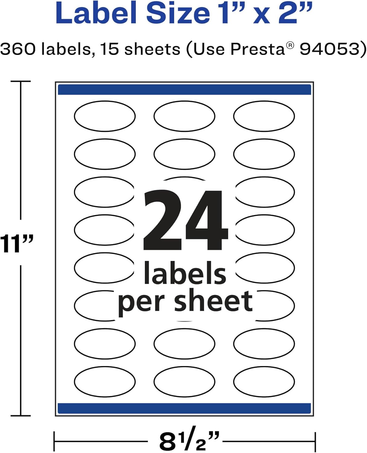 Avery Matte White Removable Oval Labels, Sure Feed Technology, Print-to-the-Edge, 1" x 2"