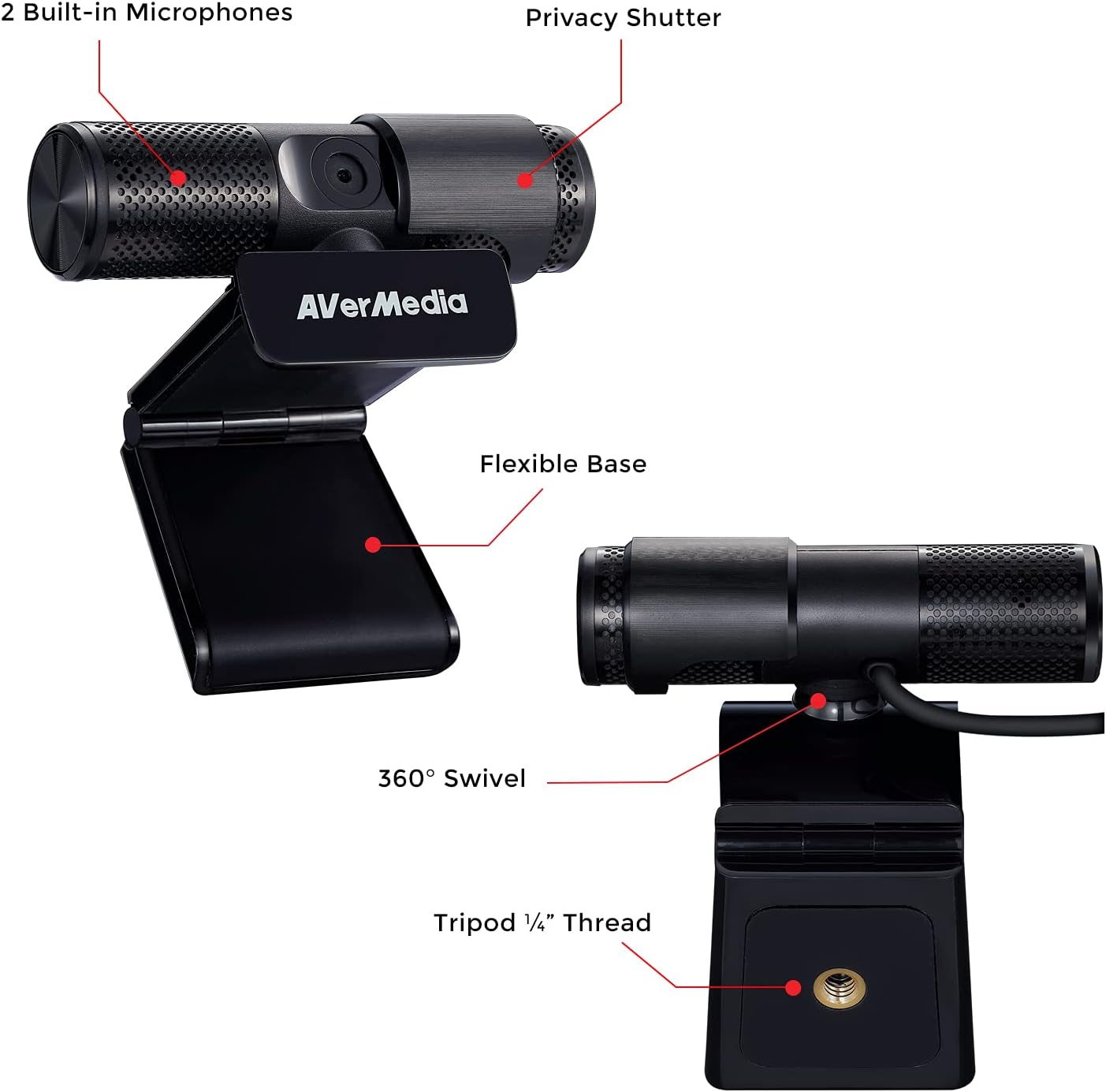 AVerMedia Live Streamer Cam 313 - Full HD 1080P Webcam with Privacy Shutter, Dual Microphone