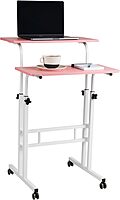 Mind Reader Standing Desk, Adjustable Height, Computer Desk, Laptop Desk, Portable, Rolling, 15" L x 22" W x 39" H, Pink