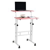 Mind Reader Standing Desk, Adjustable Height, Computer Desk, Laptop Desk, Portable, Rolling, 15" L x 22" W x 39" H, Pink