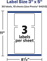 Avery Glossy Clear Rectangle Labels, Sure Feed Technology, 3" x 5"